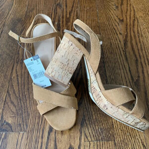 Suede Camel Cork Open Toe Summer Heels